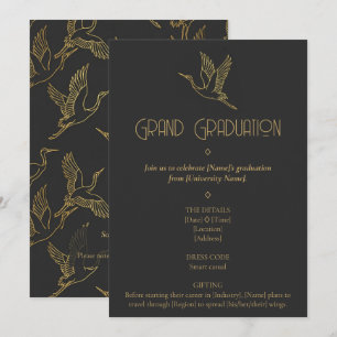Invitación Arte Deco Filigrana de Oro   Graduación de Grulla