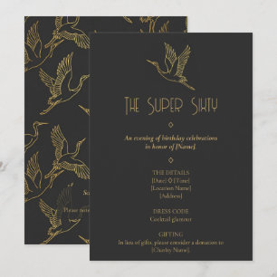Invitación Arte Deco Filigrana de Oro   Grulla Cumpleaños 60