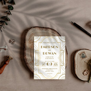 Invitación Arte Deco Gatsby Años 20 Roaring Editable Blanco y