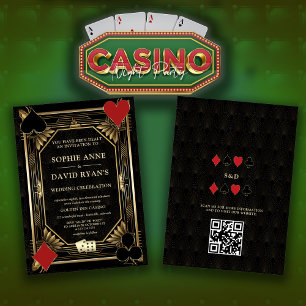 Invitación Arte Deco Glam Gold Casino Código QR Póquer Boda