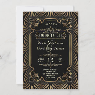 Invitación Arte Deco Glam Oro Negro Boda Estilo Gatsby Años 2