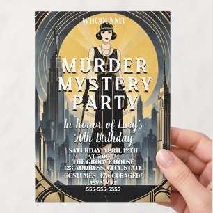Invitación arte deco gran Gatsby misterio de asesinato