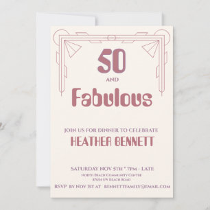 Invitación Arte Deco Moderno 50 y Fabuloso Cumpleaños