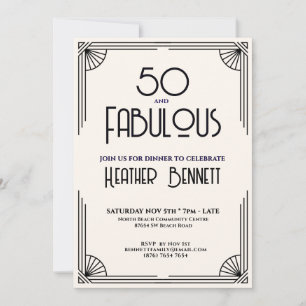 Invitación Arte Deco Moderno 50 y Fabuloso Cumpleaños
