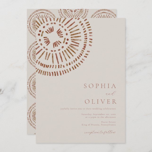 Invitación Arte Deco Tropical de Acuarela Elegante para Boda (Anverso / Reverso)
