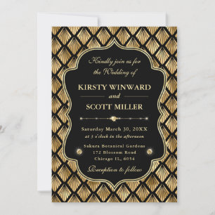 Invitación Arte decorativo elegante abanico de oro boda