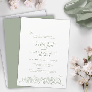 Invitación Arte dibujado a mano de boda de primavera en verde