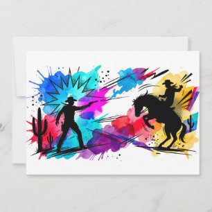 Invitación Arte en Acuarela Colorido de Vaqueros del Oeste Sa