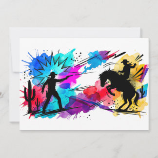 Invitación Arte en Acuarela Colorido de Vaqueros del Oeste Sa