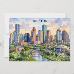 Invitación Arte en Acuarela Retro de Houston Texas