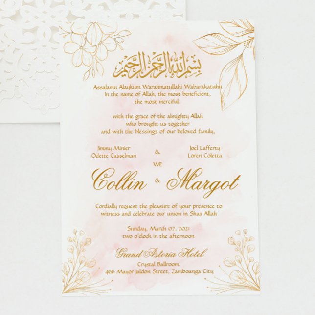 Invitación Arte en línea de Boda musulmán rosa y dorado de Ru (Subido por el creador)