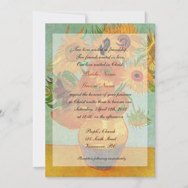 Invitación Arte fino VAn Gogh girasoles boda cristiano (Anverso)