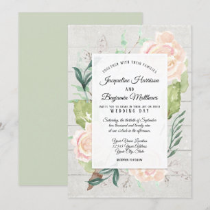Invitación Arte Floral Acuarela de Madera Flor de Rosa Marfil