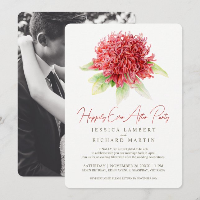Invitación Arte floral de la waratah roja después de la fiest (Anverso / Reverso)