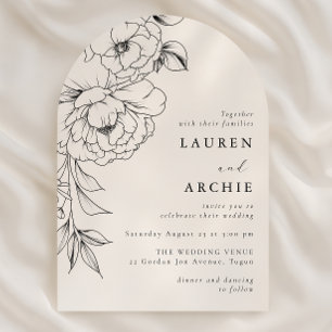 Invitación Arte floral de línea elegante boda en blanco y neg