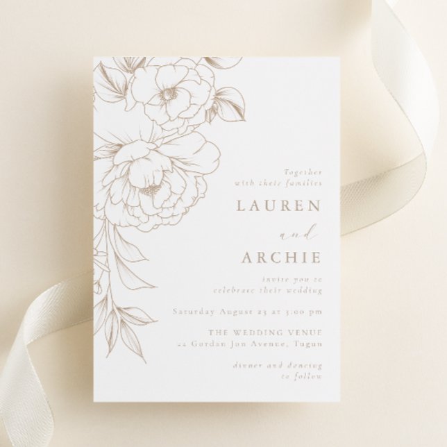 Invitación Arte floral de línea moderna elegante para boda (Subido por el creador)