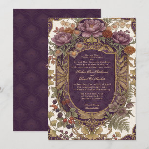 Invitación Arte Floral de Otoño Vintage Art Nouveau Escudo Pú