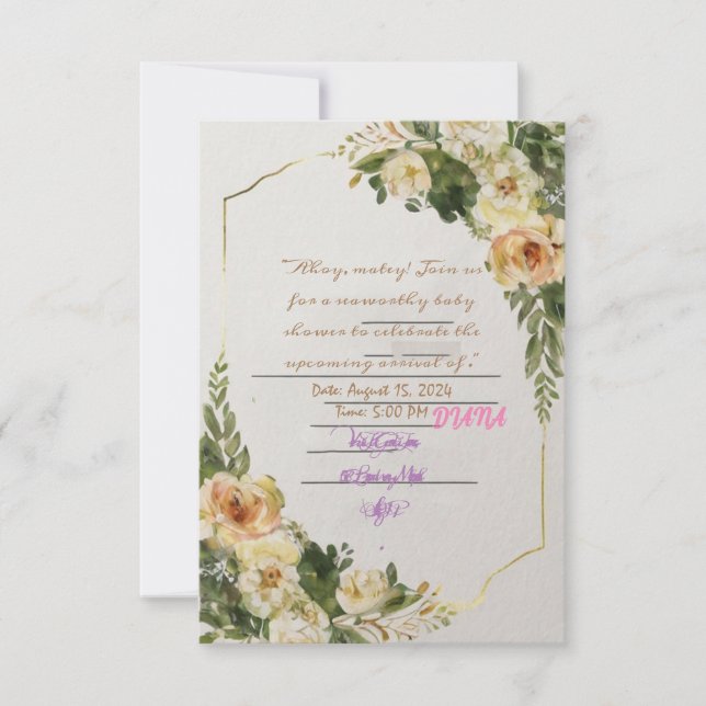 Invitación Arte floral pastel CON TUMBONAS DE TEJIDOS DE GIRA (Anverso)