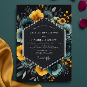 Invitación Arte Floral Turquesa de Boda