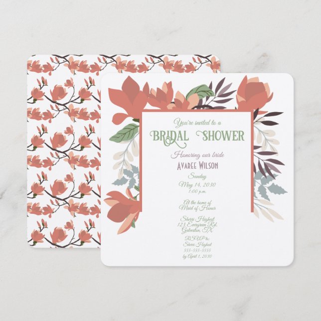 Invitación Arte folclórico azul y morado oscuro salmón verde (Anverso / Reverso)