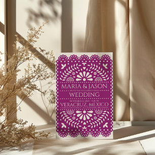 Invitación Arte Folclórico Mexicano Papel Picado Magenta Boda