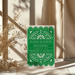 Invitación Arte Folclórico Verde de Papel Picado Mexicano Bod