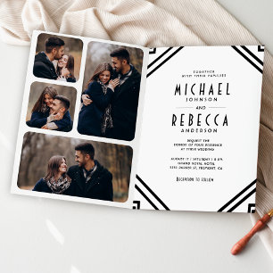Invitación Arte geométrico Art Deco Boda Código QR Blanco y N