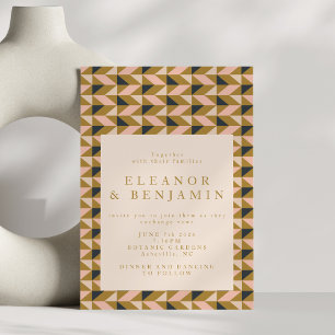 Invitación Arte Geométrico Art Déco Boda Rosa Dorado Negro