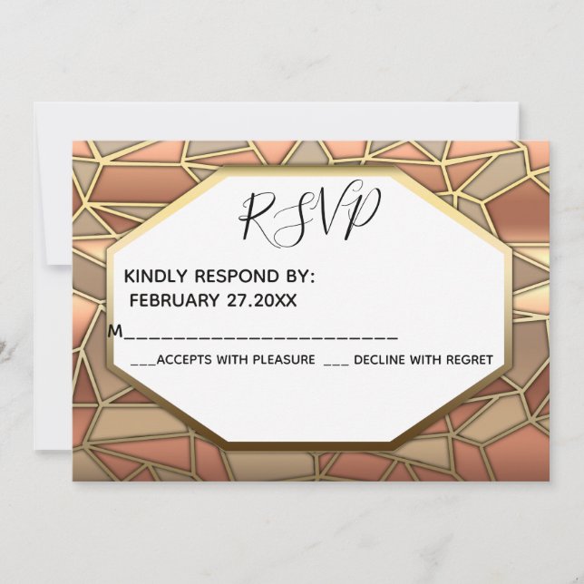 Invitación Arte geométrico deco lux oro / boda bronce RSPV (Anverso)