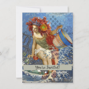 Invitación Arte gótico azul de sirena de Acuario