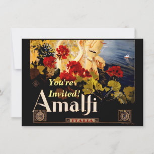 Invitación Arte gráfico de póster de viaje vintage Amalfi Ita
