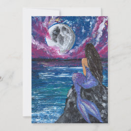 Invitación Arte hecho a mano de sirena bajo la luz de la luna