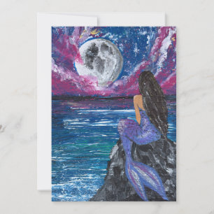 Invitación Arte hecho a mano de sirena bajo la luz de la luna