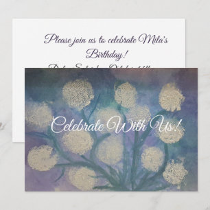 Invitación Arte infantil floral Dandelios Feliz Cumpleaños Pl