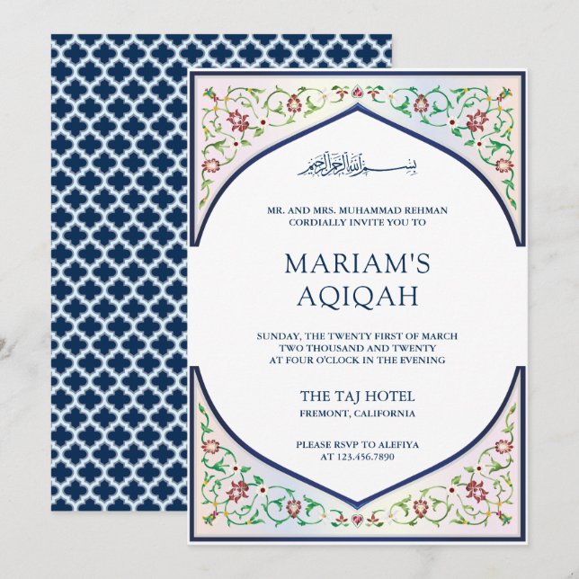 Invitación Arte islámico de mosaico persa elegante Aqiqah (Anverso / Reverso)