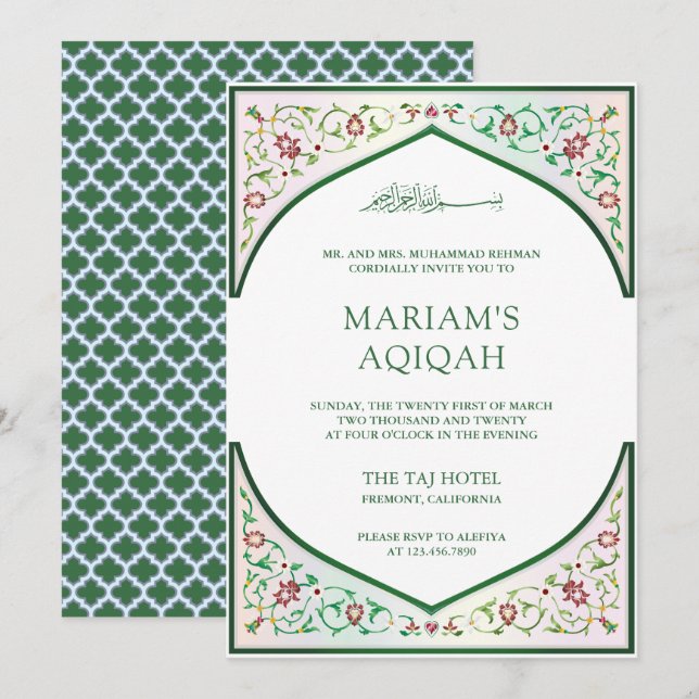 Invitación Arte islámico de mosaico persa elegante Aqiqah (Anverso / Reverso)