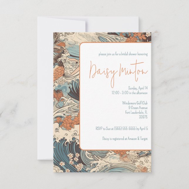 Invitación Arte japonés, papel, olas, ducha de novia en el ag (Anverso)