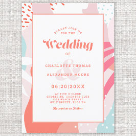 Invitación Arte Moderno Abstracto Boda Coral Turquesa Rosa