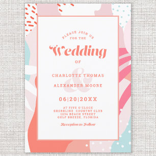 Invitación Arte Moderno Abstracto Boda Coral Turquesa Rosa