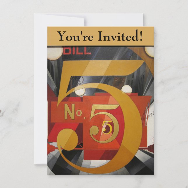 Invitación Arte moderno Cubista Demuth Figura 5 en Oro (Anverso)