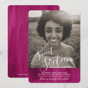 Invitación Arte moderno rosa rojo dulce dieciséis fotos