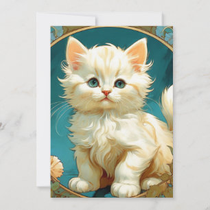 Invitación Arte Nouveau de Alphonse Mucha Gato Blanco