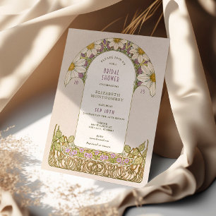 Invitación Arte Nouveau de Bodas de Lavanda Púrpura con Marga