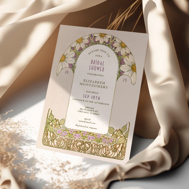 Invitación Arte Nouveau de Bodas de Lavanda Púrpura con Marga (Subido por el creador)