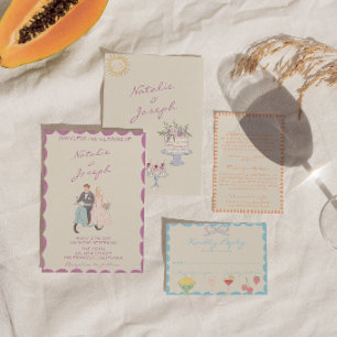 Invitación Arte Nouveau Dibujado a Mano Boda Vintage Acuarela