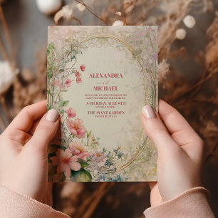 Invitación Arte Nouveau Floral Suave Vintage Boda 