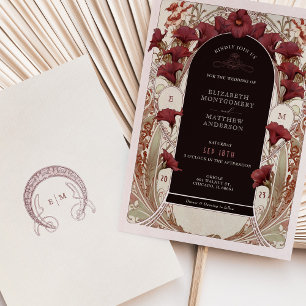 Invitación Arte Nouveau Lirio de Calla Borgoña Mucha Boda