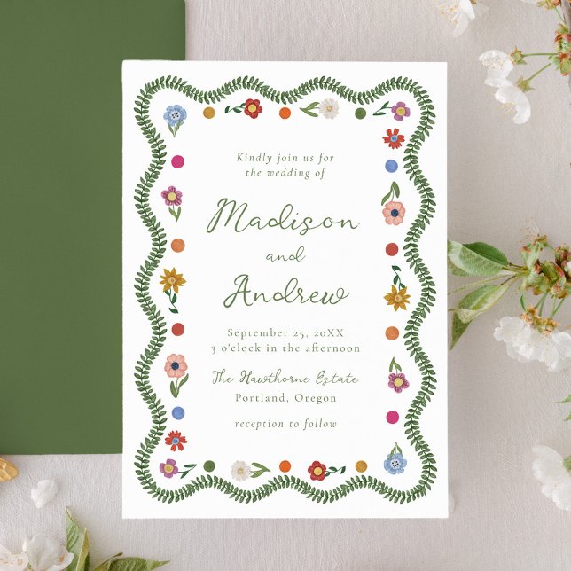 Invitación Arte Popular Caprichoso Floral Boda (Subido por el creador)