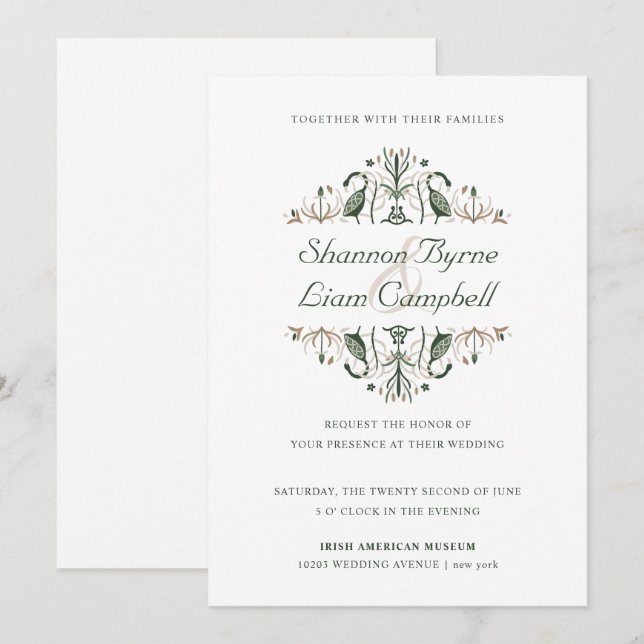 Invitación Arte popular celta | Moderno Boda floral irlandés (Anverso / Reverso)