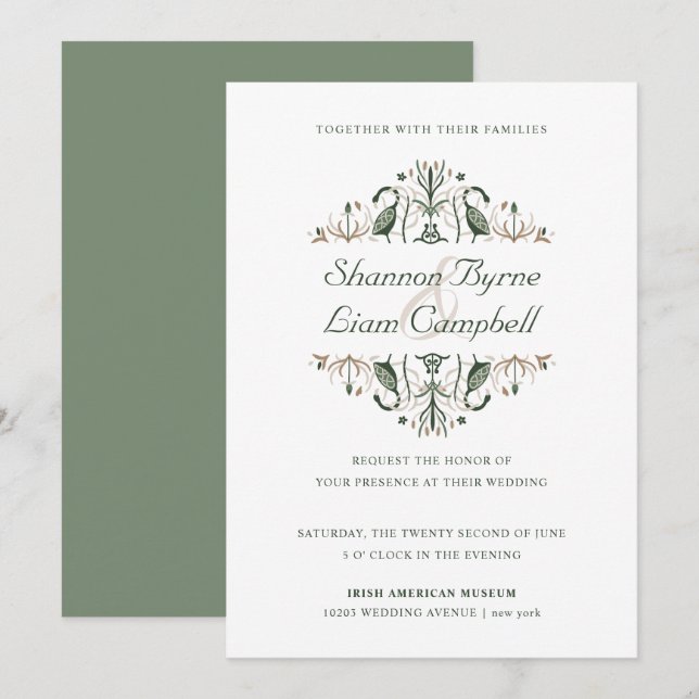 Invitación Arte popular celta | Moderno Boda floral irlandés (Anverso / Reverso)
